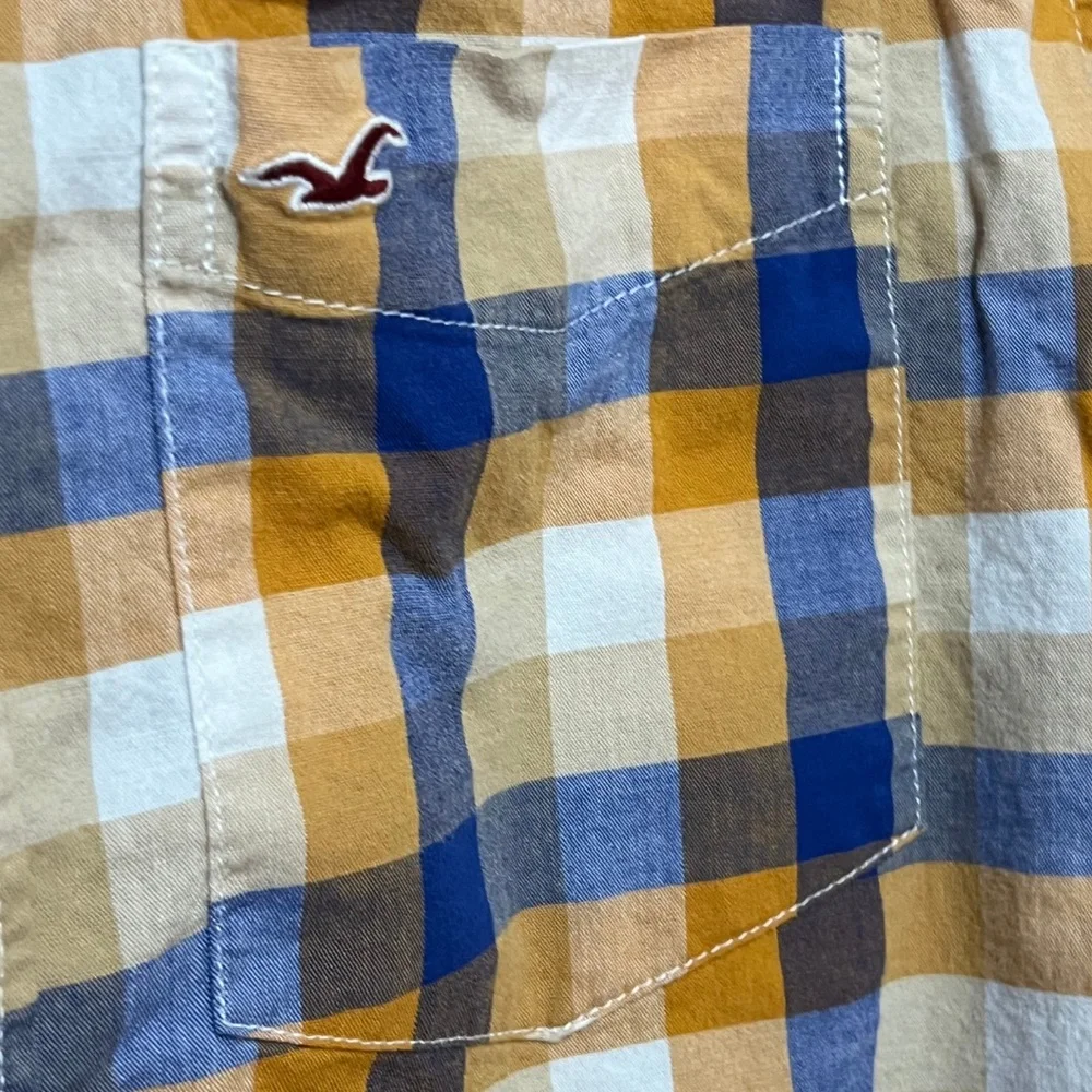 Hollister Stretch‎ Plaid Button‑Up Mens L Slim Fit Blue White Yellow - Picture 7 of 14